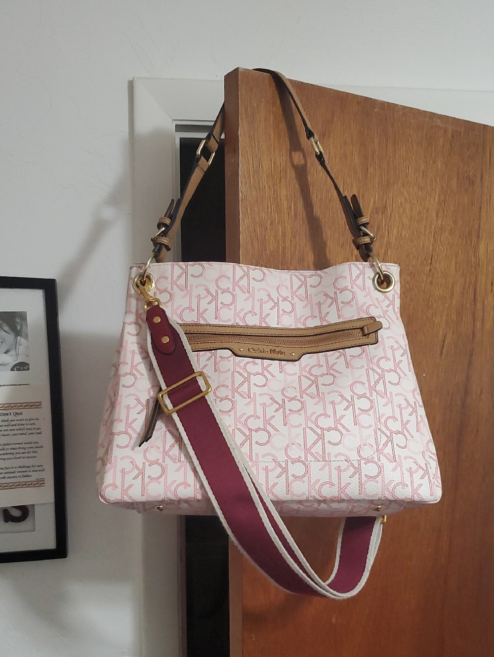 Calvin Klein Pink and Deep Red Monogram Shoulder Bag